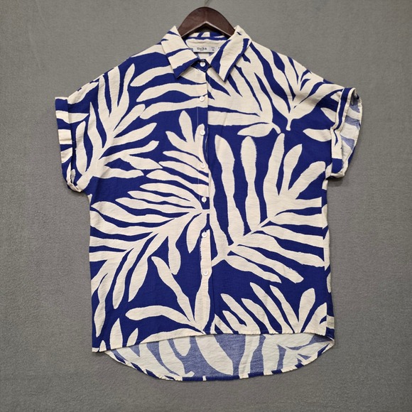 Unika Paris Womens Blue&‎ White Short Sleeve Button Up Shirt Size XL - Picture 1 of 7